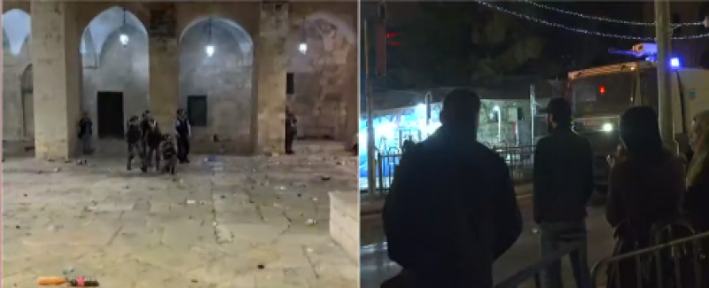 İsrail polisi Mescid-i Aksa’ya girerek cemaate bombalarla saldırdı