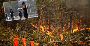 Orman yangınlarıyla mücadele edilen bölgelerde yağmur sevinci