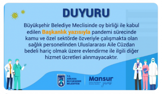 Mansur Yavaş'tan Sağlık Çalışanlarına bir destek daha geldi