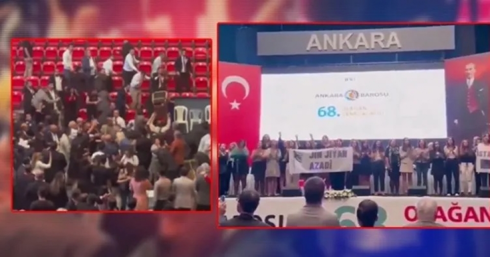 Ankara Barosu Kongresi'nde terör propagandası! Ortalık bir anda savaş alanına döndü