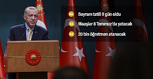 Erdoğan: "Temmuz ayı memur maaşları Kurban Bayramı öncesi 8 Temmuz’da zamlı haliyle ödenecek"