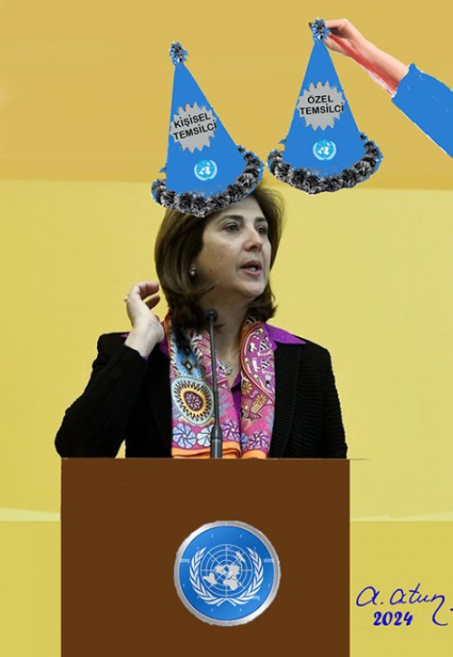 KKTC ve BM Genel Sekreteri Temsilcisi Maria A. H. Cuellar (Çizen: Ata Atun)